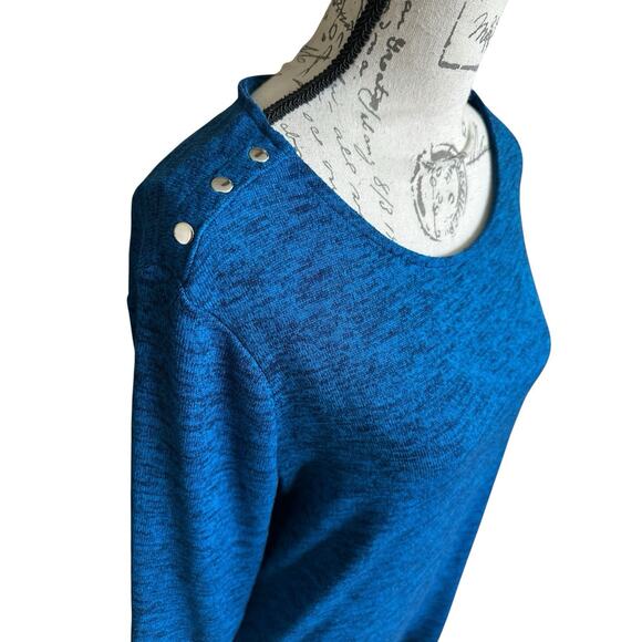 Liz Claiborne Aqua Black Marled Long Sleeve Tunic Button Shoulders Detail Large - Picture 3 of 4